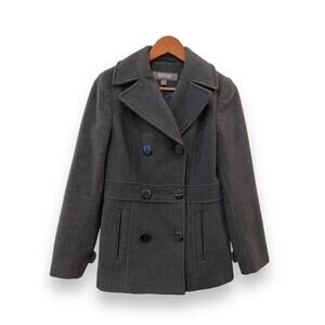 Kenneth Cole Reaction Sz 4 Dk Gray Wool Winter Double Breasted Coat Lined FLAWS